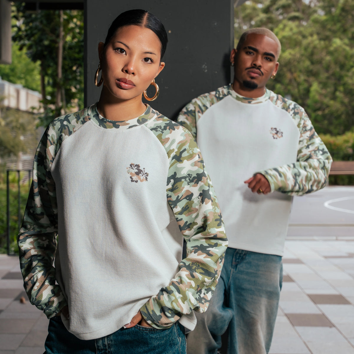 CAMO RAGLAN WAFFLE LS