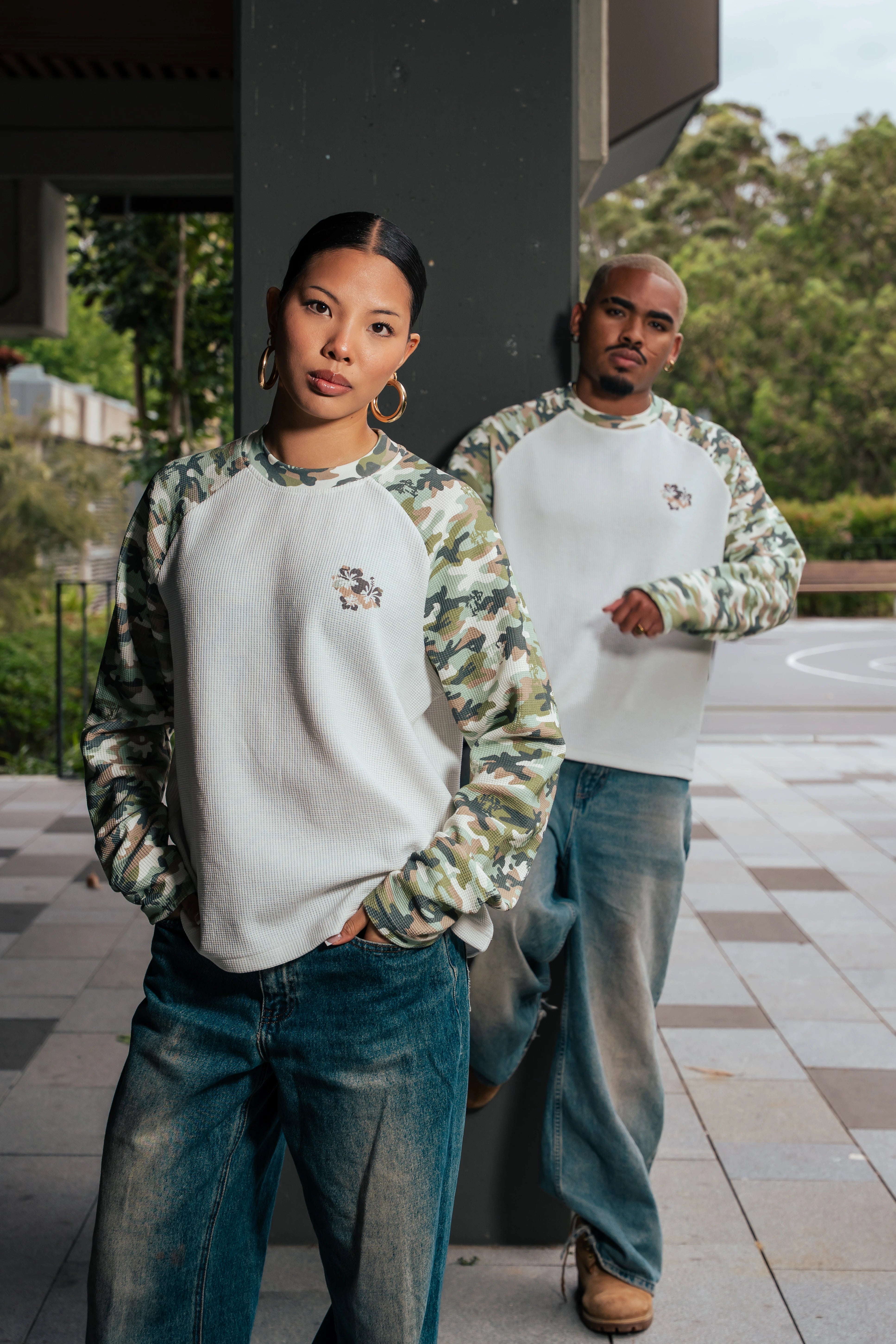 CAMO RAGLAN WAFFLE LS