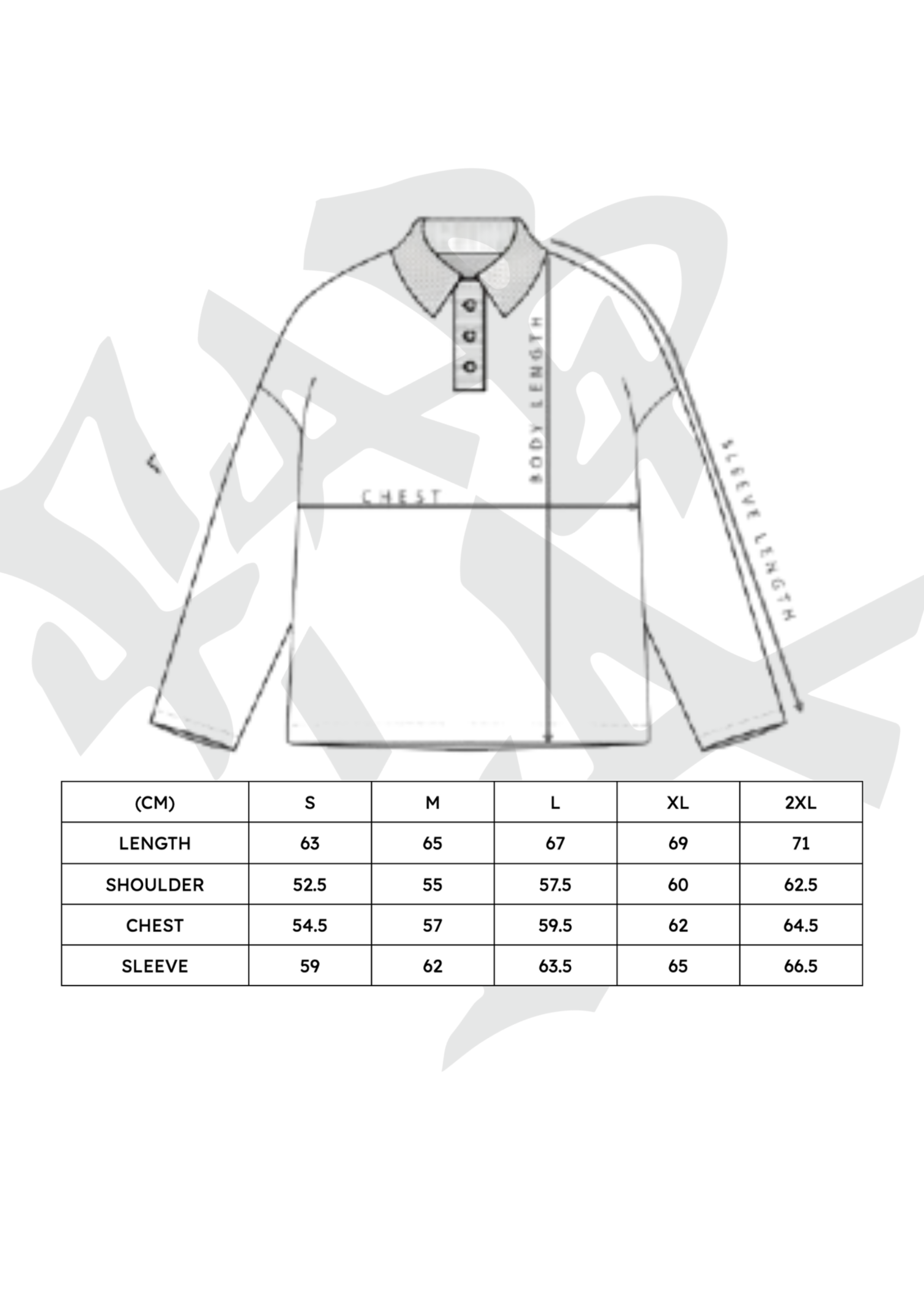 Measurement chart for a shirt with size chart on a white background